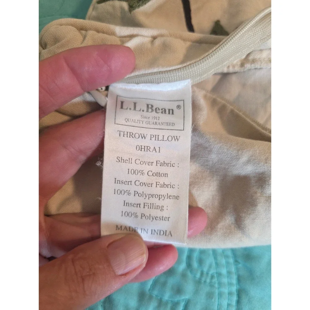 LL Bean Crewel Floral Embroidered Cotton Throw Pillow Cover 16x16 Cream Pink